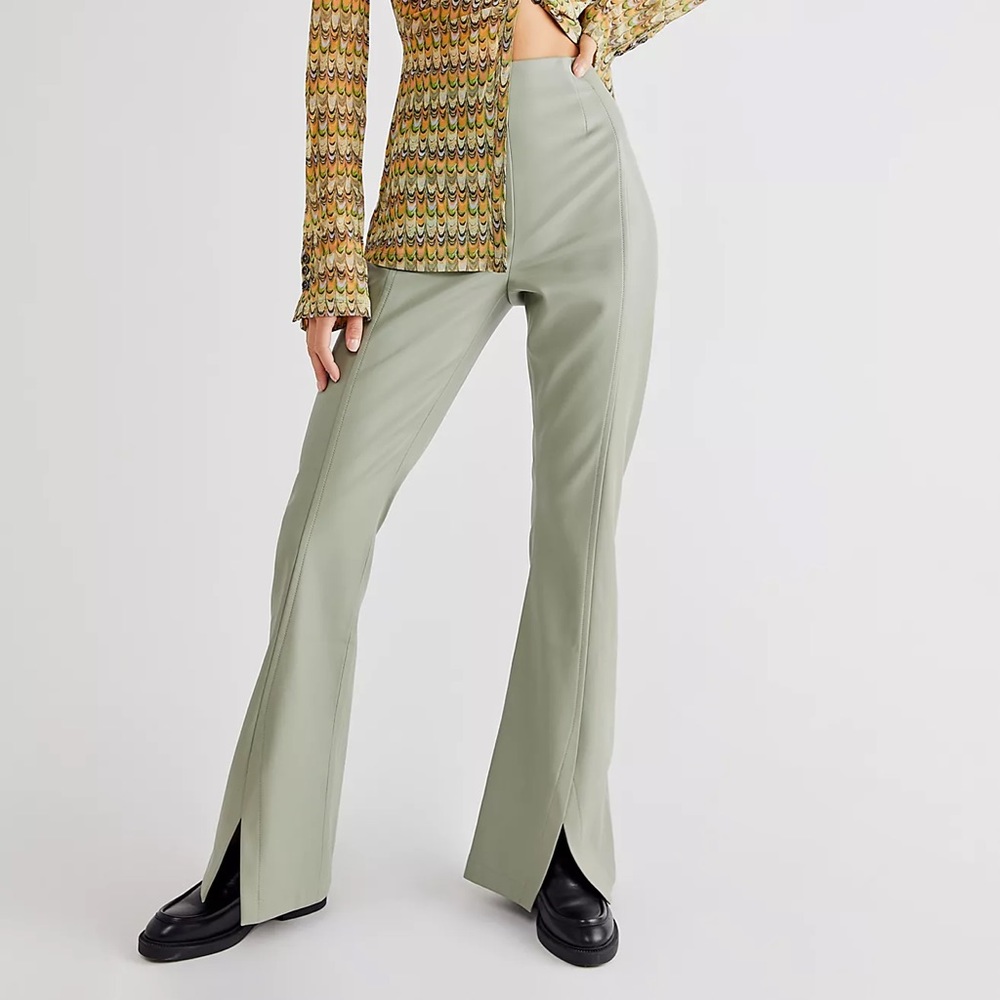 Olive Green Free People Real Deal Slit Vegan Pants